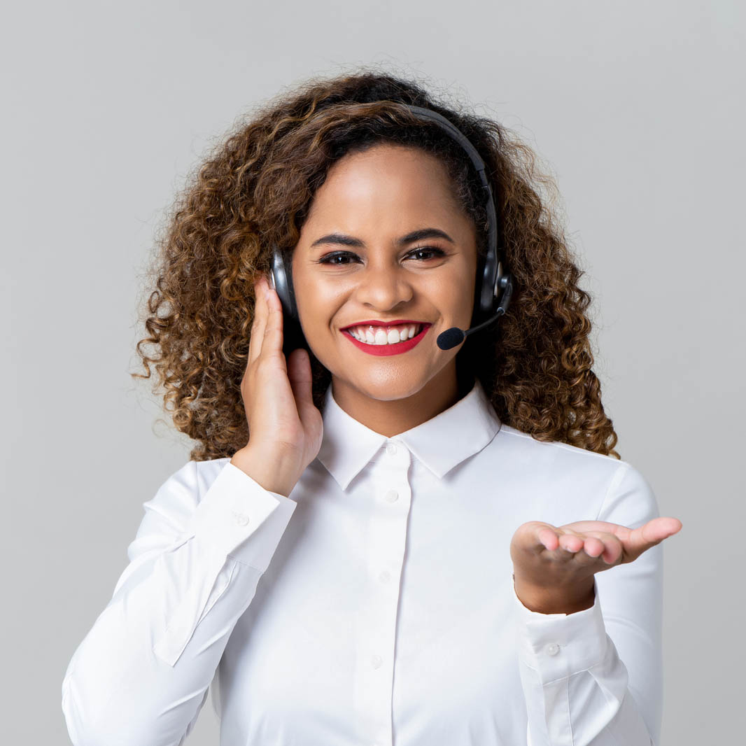 Smiling African American woman call center staff